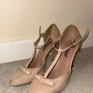Elegant Beige T-Strap Heels